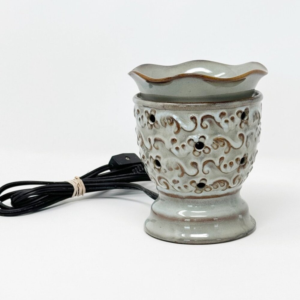 SCENTSY Wax Warmer 'Milano' Blue Brown Floral Swirl with Bulb